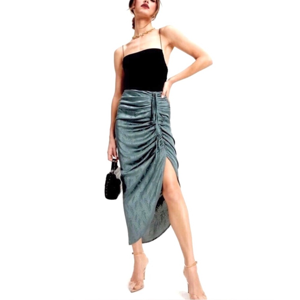 VICI satin floral embossed skirt with ruching & adjustable drawstring NEW S & M